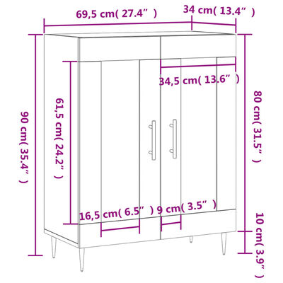 vidaXL Dressoir 69,5x34x90 cm bewerkt hout zwart