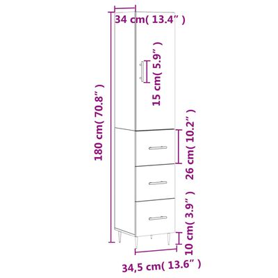 vidaXL Hoge kast 34,5x34x180 cm bewerkt hout grijs sonoma eikenkleurig