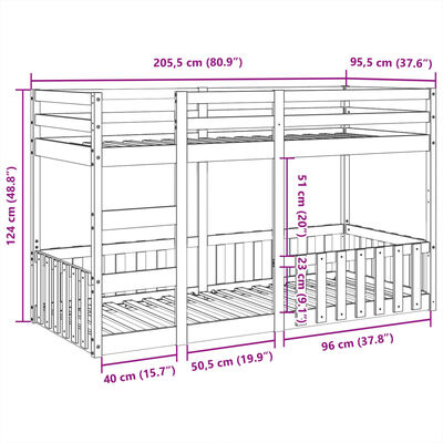 vidaXL Stapelbed massief grenenhout 90x200 cm