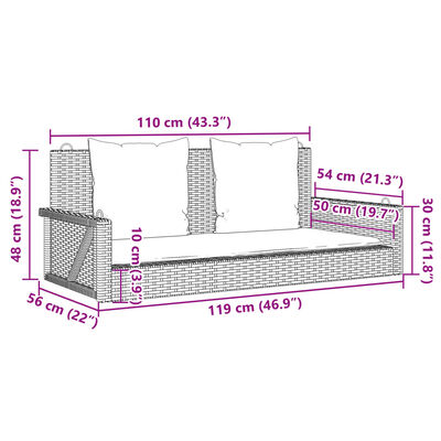 vidaXL Schommelbank met kussens 119x56x48 cm poly rattan bruin