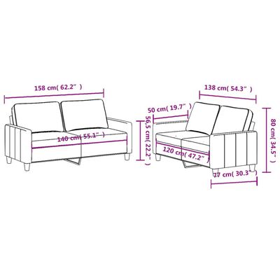 vidaXL 2-delige Loungeset met kussens stof lichtgeel