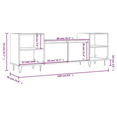 vidaXL Tv-meubel 160x35x55 cm bewerkt hout grijs sonoma eikenkleurig