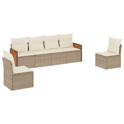 vidaXL 6-delige Loungeset met kussens poly rattan beige