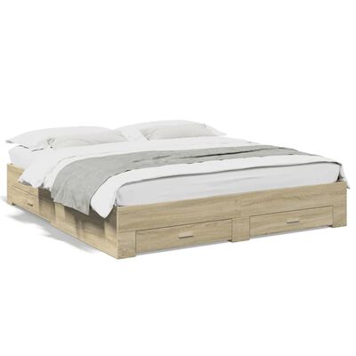 vidaXL Bedframe met lades bewerkt hout sonoma eikenkleurig 180x200 cm