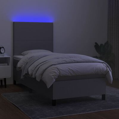 vidaXL Boxspring met matras en LED stof lichtgrijs 90x200 cm