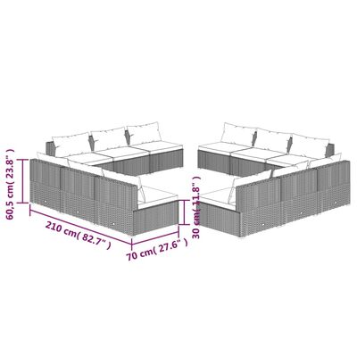 vidaXL 12-delige Loungeset met kussens poly rattan bruin