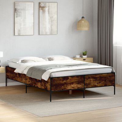 vidaXL Bedframe bewerkt hout metaal gerookt eikenkleurig 140x190 cm