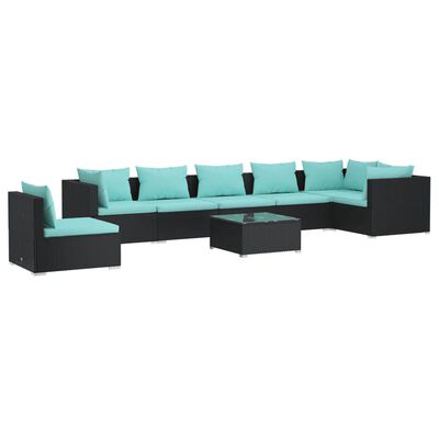 vidaXL 8-delige Loungeset met kussens poly rattan zwart