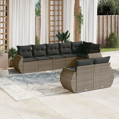 vidaXL 8-delige Loungeset met kussens poly rattan grijs