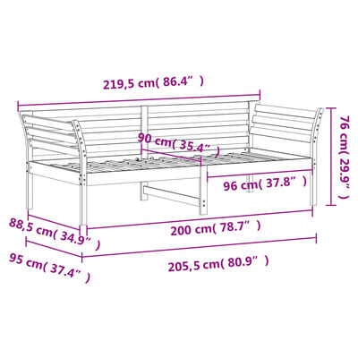 vidaXL Slaapbank zonder matras 90x200 cm massief grenenhout wasbruin