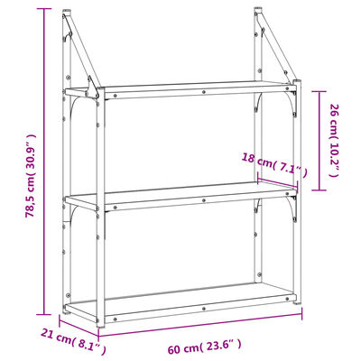 vidaXL Wandrek 3-laags 60x21x78,5 cm bewerkt hout bruin eikenkleur