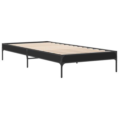 vidaXL Bedframe bewerkt hout en metaal zwart 100x200 cm