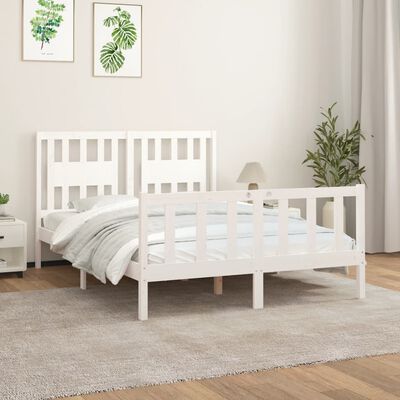 vidaXL Bedframe met hoofdbord massief grenenhout wit 140x200 cm