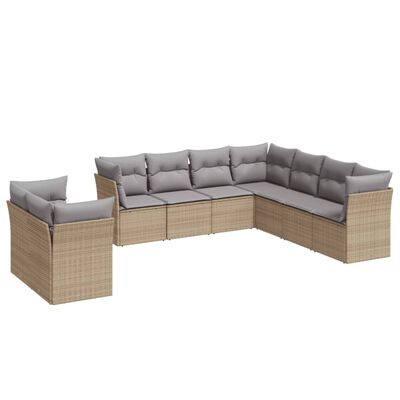 vidaXL 9-delige Loungeset met kussens poly rattan beige