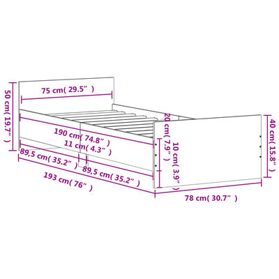 vidaXL Bedframe zonder matras hout gerookt eikenkleurig 75x190 cm