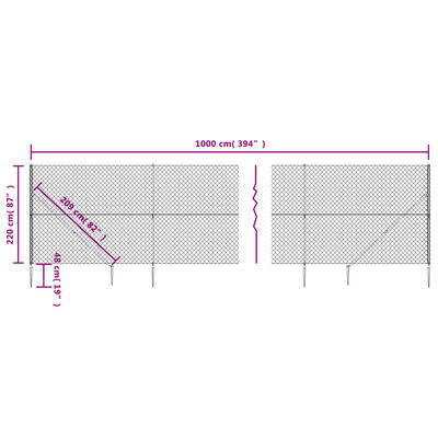 vidaXL Gaashek met grondankers 2,2x10 m zilverkleurig