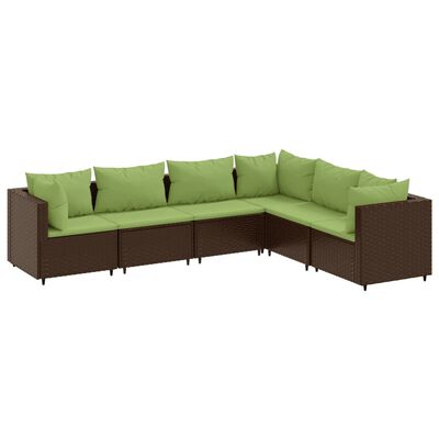 vidaXL 6-delige Loungeset met kussens poly rattan bruin