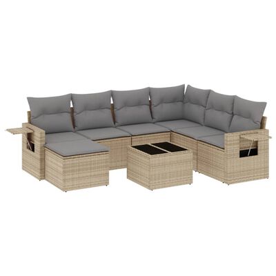 vidaXL 8-delige Loungeset met kussens poly rattan beige