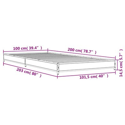 vidaXL Bedframe bewerkt hout en metaal sonoma eikenkleurig 100x200 cm