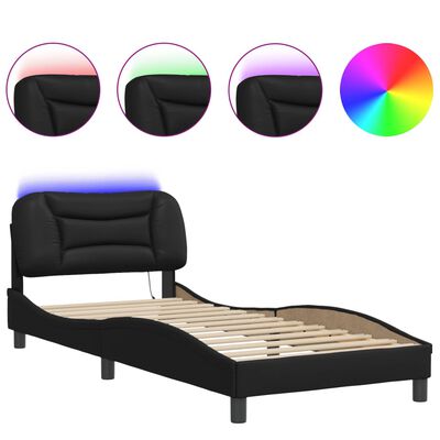 vidaXL Bedframe met LED-verlichting kunstleer zwart 90x200 cm