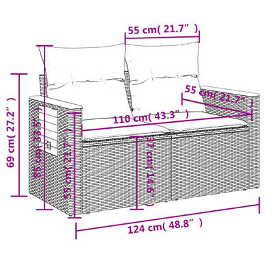 vidaXL 6-delige Loungeset met kussens poly rattan beige