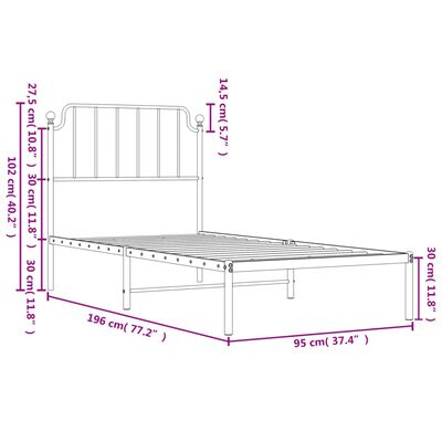 vidaXL Bedframe met hoofdbord metaal wit 90x190 cm