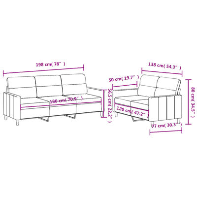 vidaXL 2-delige Loungeset met kussens stof lichtgrijs