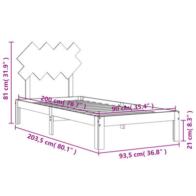 vidaXL Bedframe zonder matras massief grenenhout wit 90x200 cm