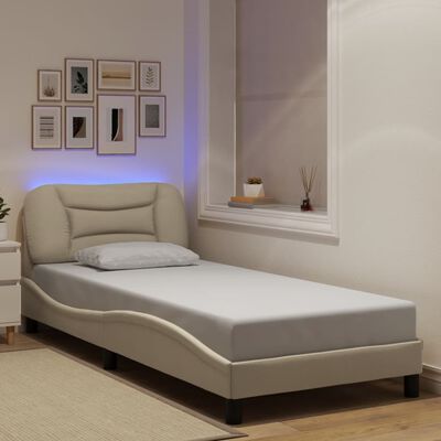 vidaXL Bedframe met LED-verlichting stof crèmekleurig 90x200 cm