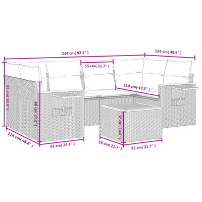 vidaXL 7-delige Loungeset met kussens poly rattan zwart