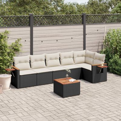 vidaXL 7-delige Loungeset met kussens poly rattan zwart