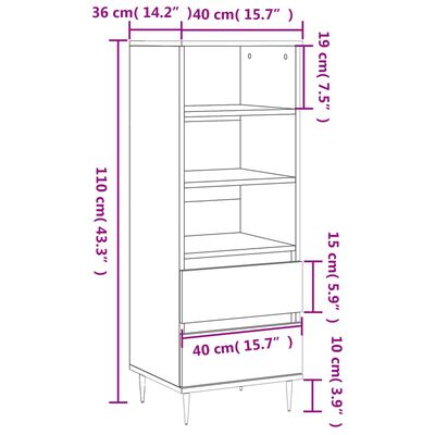 vidaXL Hoge kast 40x36x110 cm bewerkt hout sonoma eiken