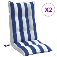 vidaXL Stoelkussens 2 st hoge rug gestreept stof wit en blauw