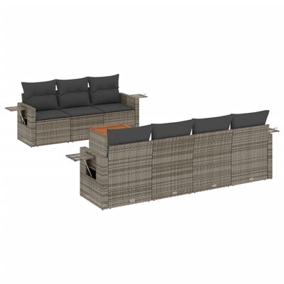 vidaXL 8-delige Loungeset met kussens poly rattan grijs