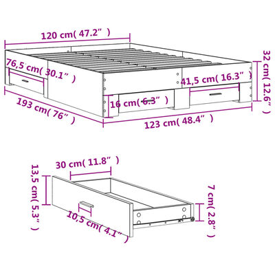 vidaXL Bedframe met lades bewerkt hout wit 120x190 cm