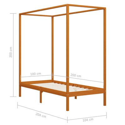 vidaXL Hemelbedframe massief grenenhout honingbruin 100x200 cm