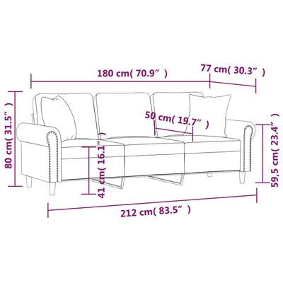 vidaXL Driezitsbank met sierkussens 180 cm fluweel bruin