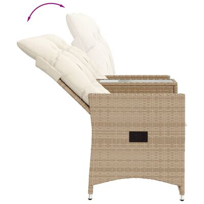 vidaXL Tuinbank 2-zits verstelbaar met tafel poly rattan beige