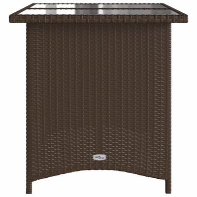 vidaXL Tuintafel met glazen blad 110x68x70 cm poly rattan bruin