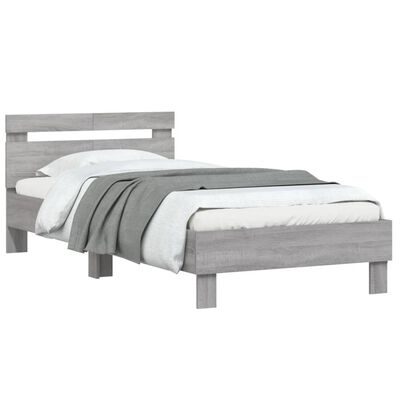 vidaXL Bedframe met hoofdeinde bewerkt hout grijs sonoma 100x200 cm