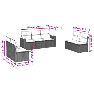 vidaXL 7-delige Loungeset met kussens poly rattan grijs