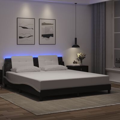 vidaXL Bedframe met LED-verlichting kunstleer zwart en wit 180x200 cm