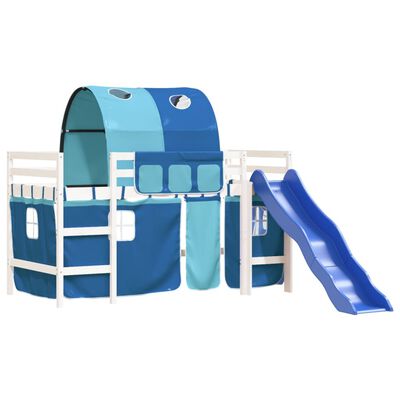 vidaXL Kinderhoogslaper met tunnel 90x200 cm massief grenenhout blauw