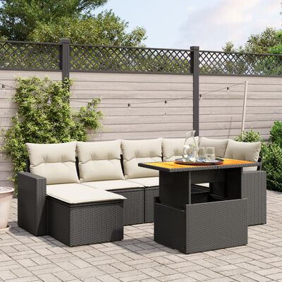 vidaXL 7-delige Loungeset met kussens poly rattan zwart