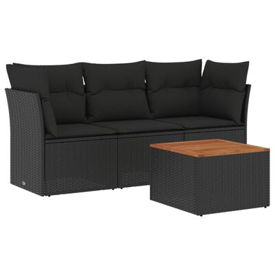 vidaXL 4-delige Loungeset met kussens poly rattan zwart