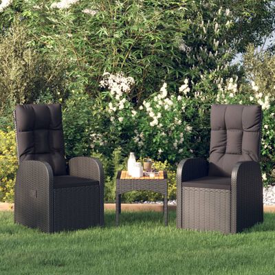 vidaXL Tuinstoelen 2 st verstelbaar met kussens poly rattan zwart