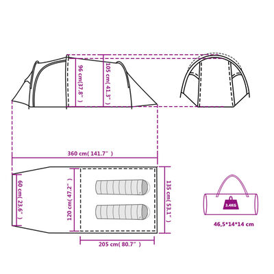 vidaXL Tunneltent 2-persoons waterdicht oranje