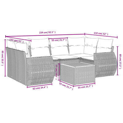 vidaXL 7-delige Loungeset met kussens poly rattan zwart