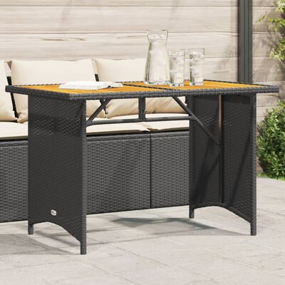 vidaXL Tuintafel met houten blad 110x68x70 cm poly rattan zwart