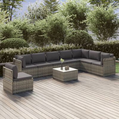 vidaXL 9-delige Loungeset met kussens poly rattan grijs